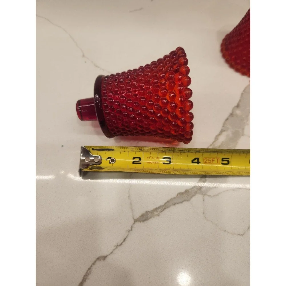 Vintage Amberina Red Orange Cadmium Hobnail Votive Candle Holders UV Glow MCM